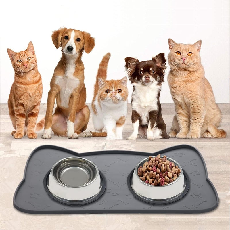 IYYI Cat Food Mat, Silicone Dog Bowl Mat for Food and Water, Waterproof Non Slip Pet Feeding Mat, Raised Edge Dog Food Tray to Stop Food Spills and Water Messes on Floor (Teal+M) - Image 2